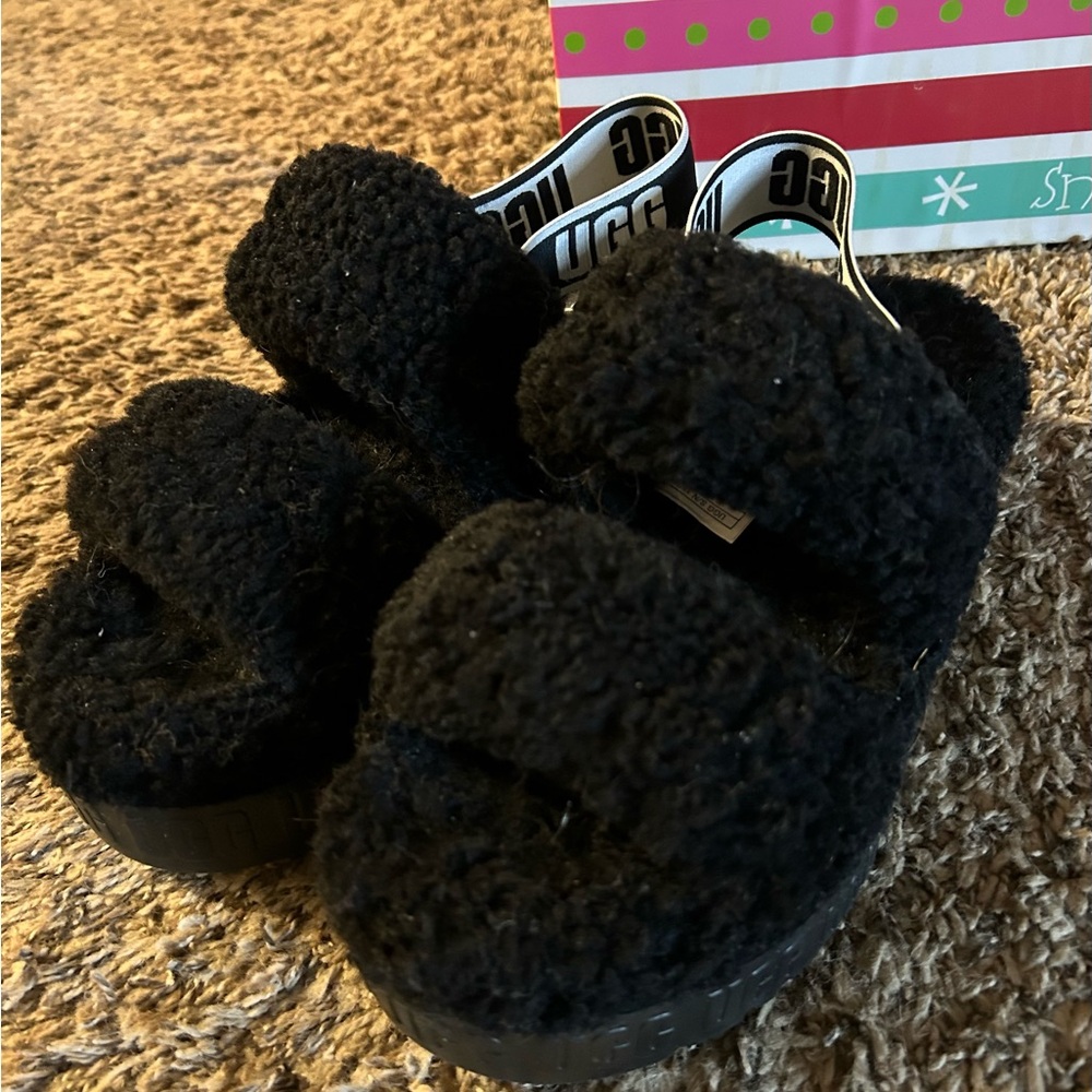 UGG Black Fluffy Slides